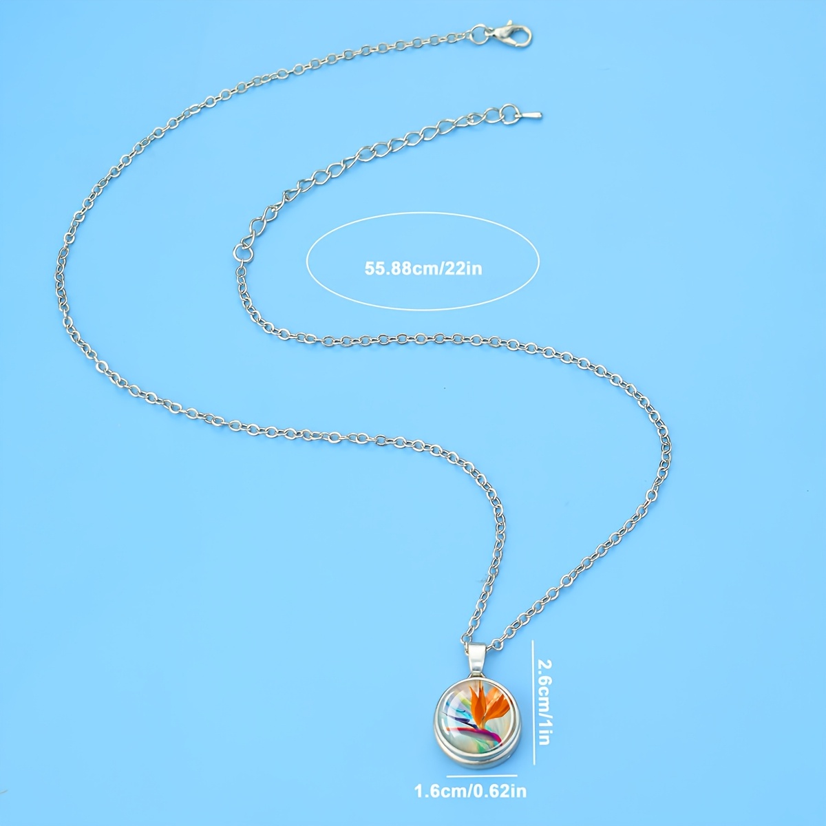 Tropical Flower Design Dome Glass Button Necklace